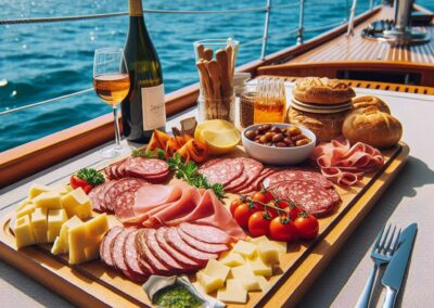 Elegantes Charcuterie-Board für eine unvergessliche Bootstour auf dem See